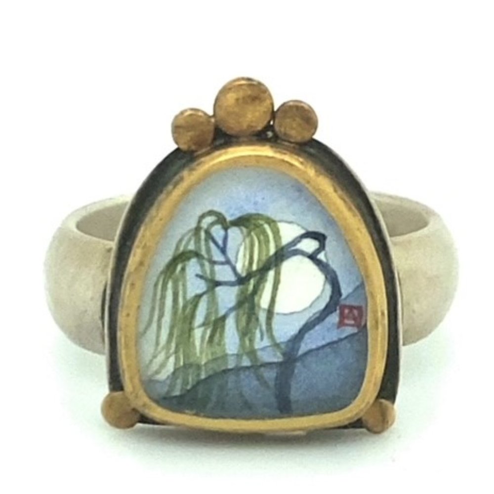 Sterling/22k Ananda Khalsa Willow Moon Ring